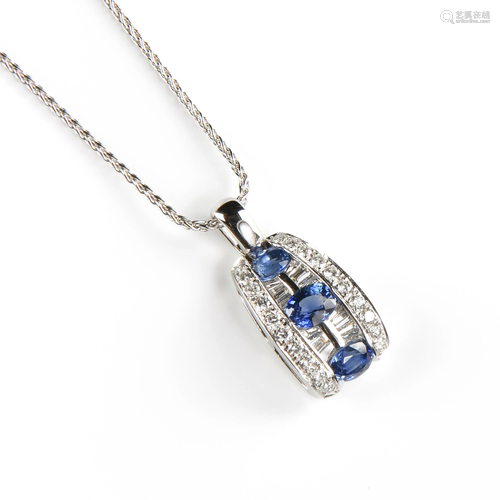 A DE HAGO STYLE 18K WHITE GOLD, DIAMOND, AND SAPPHIRE