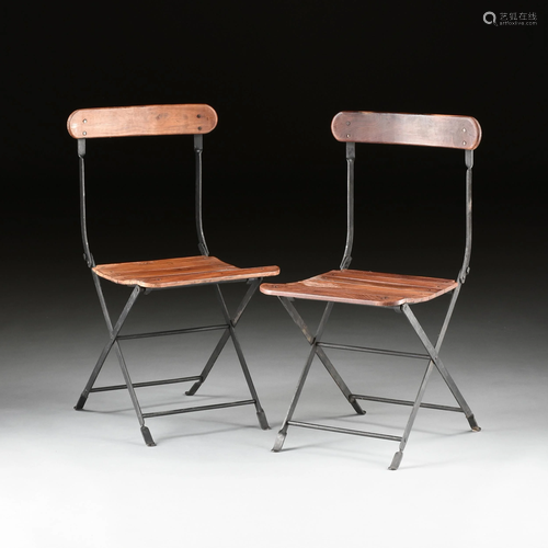 A PAIR OF ANGLO-INDIAN, TEAK AND IRON FOLDING CHAIRS,