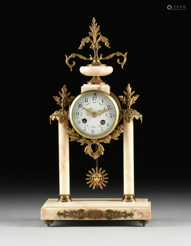 A LOUIS XVI REVIVAL GILT BRONZE AND MARBLE CLOCK,