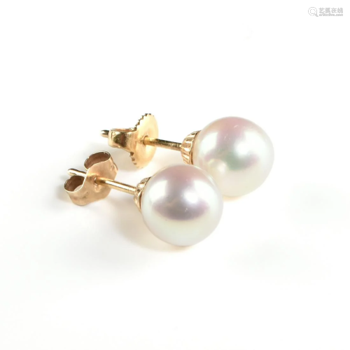 A PAIR OF VINTAGE 14K YELLOW GOLD AND PALE PINK PEARL