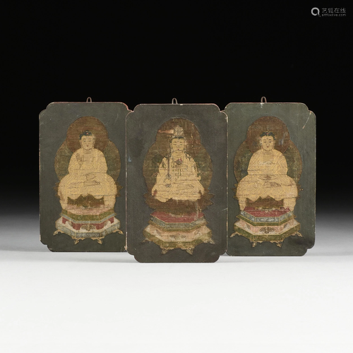 A GROUP OF THREE EAST ASIAN THANGKA FRAGMENTS ON …