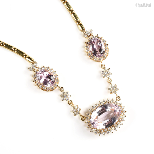 A KUNZITE, DIAMOND, AND 18K YELLOW GOLD NECKLACE,