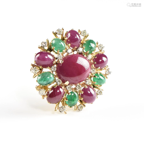 A VINTAGE FRENCH YELLOW GOLD, DIAMOND, RUBELLITE, AND