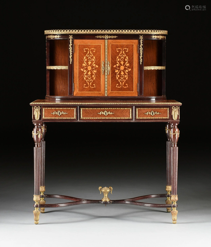 AN ENGLISH ORMOLU MOUNTED AND MARQUETRY INLAID…