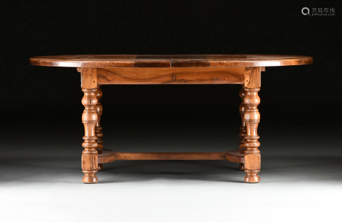 A FRENCH PROVINCIAL STYLE WALNUT DRAW-LEAF DINING