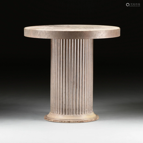 A MODERNIST MARBLE AND IRON GARDEN TERRACE TABLE, LATE