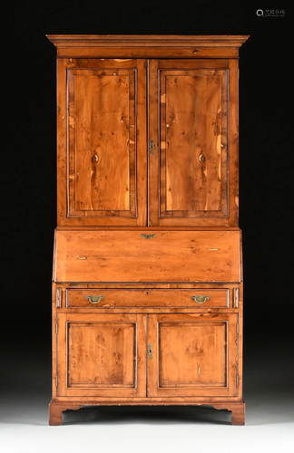 A GEORGE III STYLE YEW WOOD SLANT FRONT SECRETARY