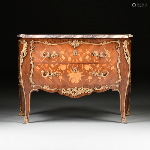 A LOUIS XV STYLE ORMOLU MOUNTED AND MARBLE TOPPED