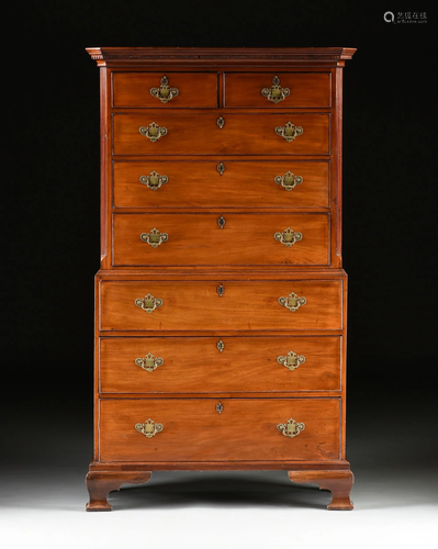 AN AMERICAN CHIPPENDALE MAHOGANY CHEST-ON-CHEST, LATE