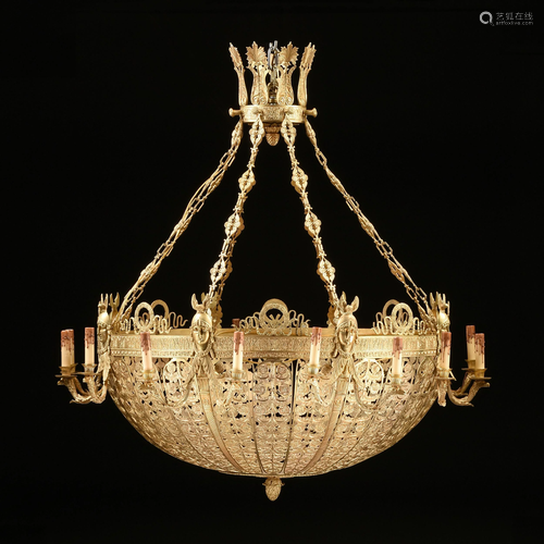 A RUSSIAN EMPIRE STYLE SIXTEEN-LIGHT GILT BRONZE