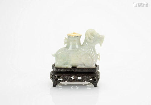 Late Qing/Republic-A Jadeite Carved Ram Flower Vase