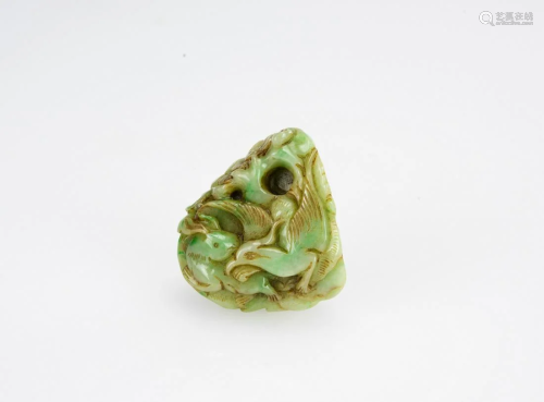 A Jadeite Carved Eagle And Rabbit Pendant