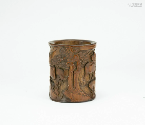 Qing-A Bamboo Carved Horse Brush Pot