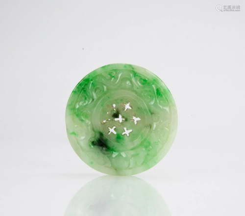 An Apple Green Jadeite Carved Circlear Pendant