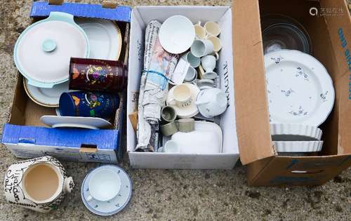 A quantity of kitchenalia to include tea tins, Maldon salt jar, Poole pottery tureen & cover, cups