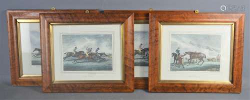 Four 20th century reproduction racing prints, 26cm by 22cm .