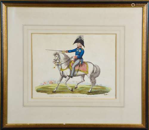 A French 19th century coloured print, Field Marshall Von Bloucher, Prince of Wagstadt, 22 by 28cm.