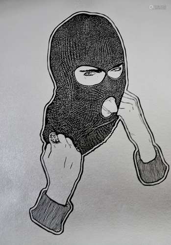 Simon Gross (20th century): Amy Winehouse balaclava heavy metal series, silkscreen, 59cm by 59cm