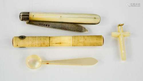 A silver and mother of pearl fruit knife, by John Yeomans Cowlishaw of Sheffield, together with a