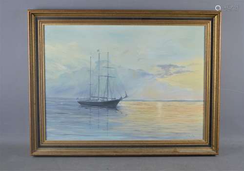 Arthur King (20th century): oil on canvas, maritime scene, 40cm by 55cm