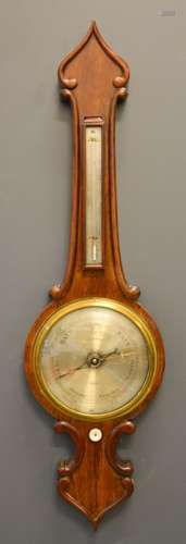 A 19th century rosewood wheel barometer by Cockings, Deal, with silvered dial 96cm