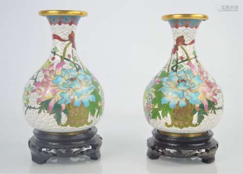 A pair of Chinese cloisonne vase on stands - Zi Jin Cheng label to bases
