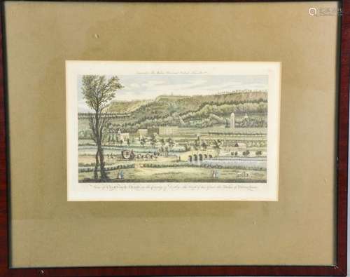A 19th century coloured engraving, view of Chatsworth House, engraved for the Modern British
