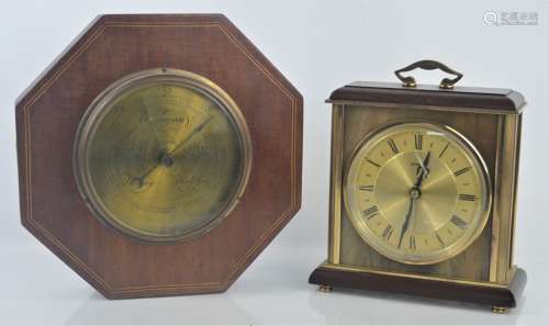 An Aitchison of London compensated barometer together with a vintage Metamec mantle clock