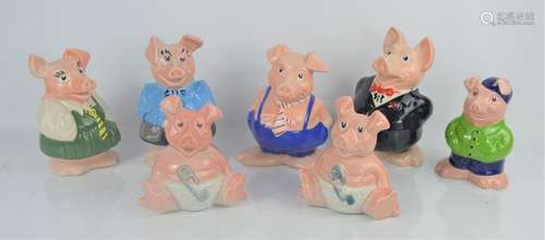 A full set of six Wade Natwest piggy banks plus anther baby example