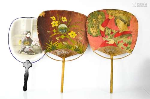 Three Chinese hand painted paper fans.