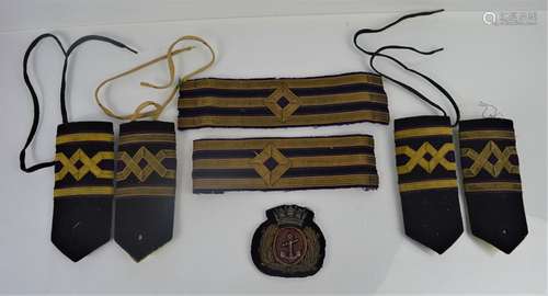 A group of Merchant navy chief engineers epaulettes and bullion cap badge