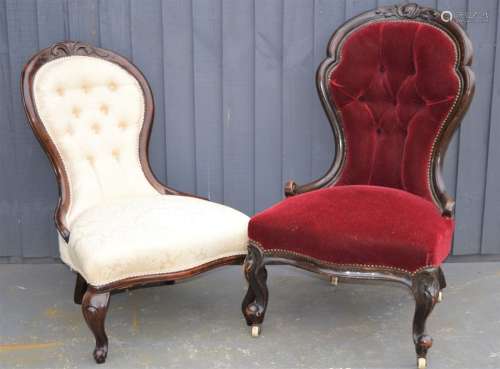 Two Victorian nursing chairs with carved back
