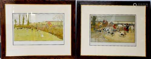 A pair of modern Cecil Aldin prints, The Cottesbrook Hunt and The Fallowfield Hunt, both printed