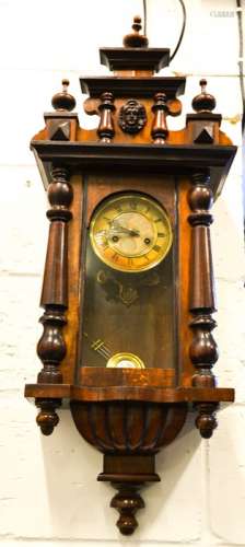 A 19th century mahogany Vienna wall clock with roman numeral dials, 88cm high by 33cm wide by 16cm