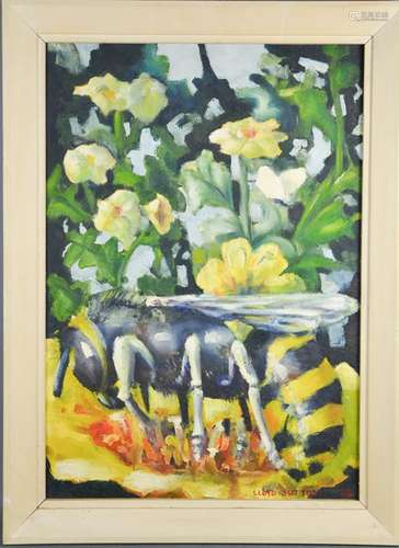 Lloyd Sutton, acrylic on canvas, depicting a bee collecting pollen, signed lower right, 60 by 42cm.