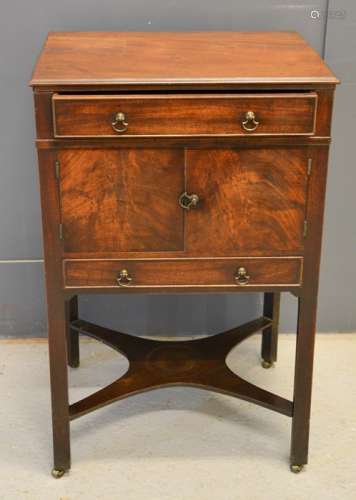 A 19th century mahogany pot cupboard, with single drawer above two cupboard doors, and drawer below,