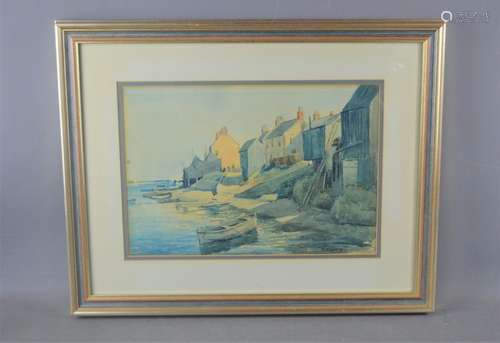 R.Timmis (20th century): watercolor, harbour scene, 36cm by 25cm