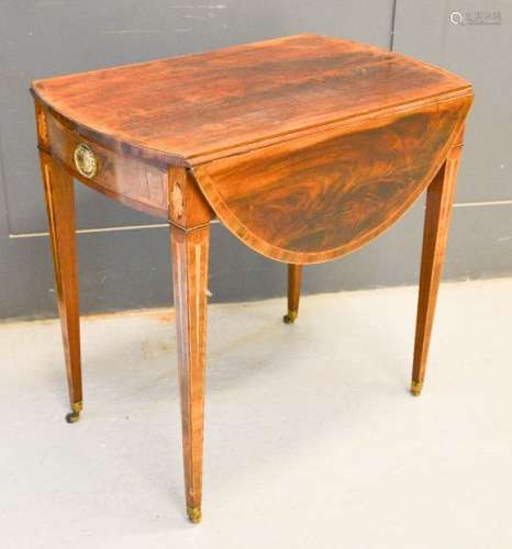 A 19th century mahogany pembroke table, with single drawer, inlaid decoration and square tapered