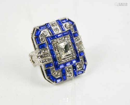 A large square Art Deco style dress ring, size N/O. 24.09g.