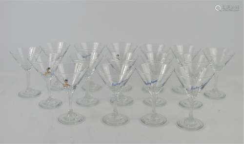 Sixteen Babycham glasses - various styles