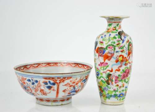 A 19th century Chinese Famille Rose baluster vase, enamelled with lions, butterflies and flowers,