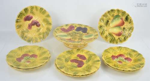 A group of French majolica plates.