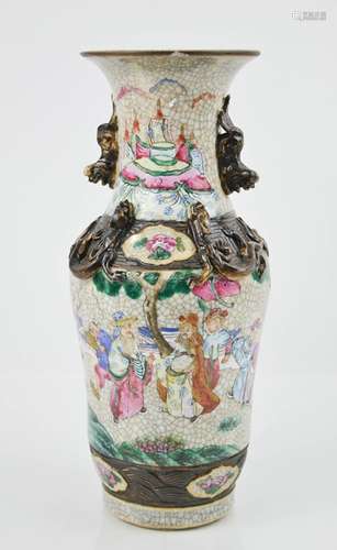 A 19th century Chinese stoneware vase decorated with salamanders and dogs of fo, with mark to