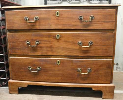 A 19th century mahogany chest of drawers, the three long drawers with brass swan neck handles and
