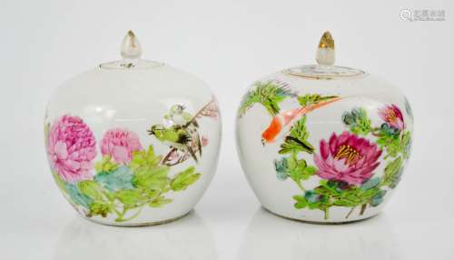 Two 19th century Chinese enamelled ginger jars, depicting birds and flowers, both, 14cm high.