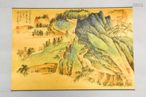 A scene of Quinling Mountain on gold paper, Chinese ink and watercolour on paper, attributed to