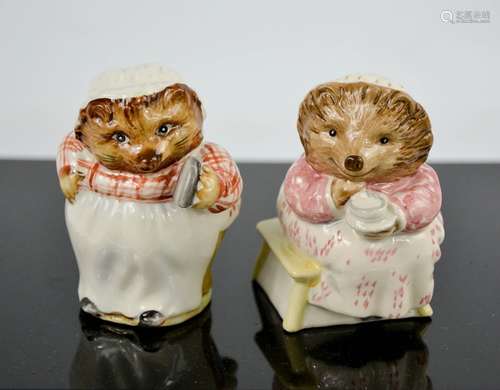 A Royal Albert Miss Tiggywinkle, and a Beswick Mrs Tiggywinkle, both 7½cm high.