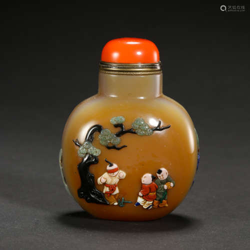 CHINESE AGATE CORAL SNUFF BOTTLE, QING DYNASTY