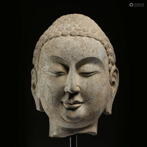 CHINESE BLUESTONE BUDDHA HEAD, NORTHERN WEI DYNASTY