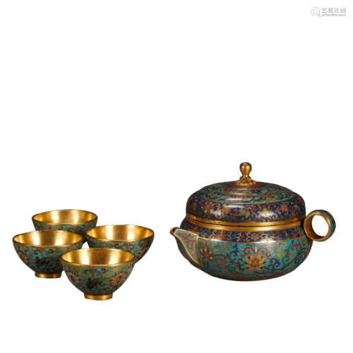 SET (5) OF ANCIENT CHINESE CLOISONNE TEA SETS